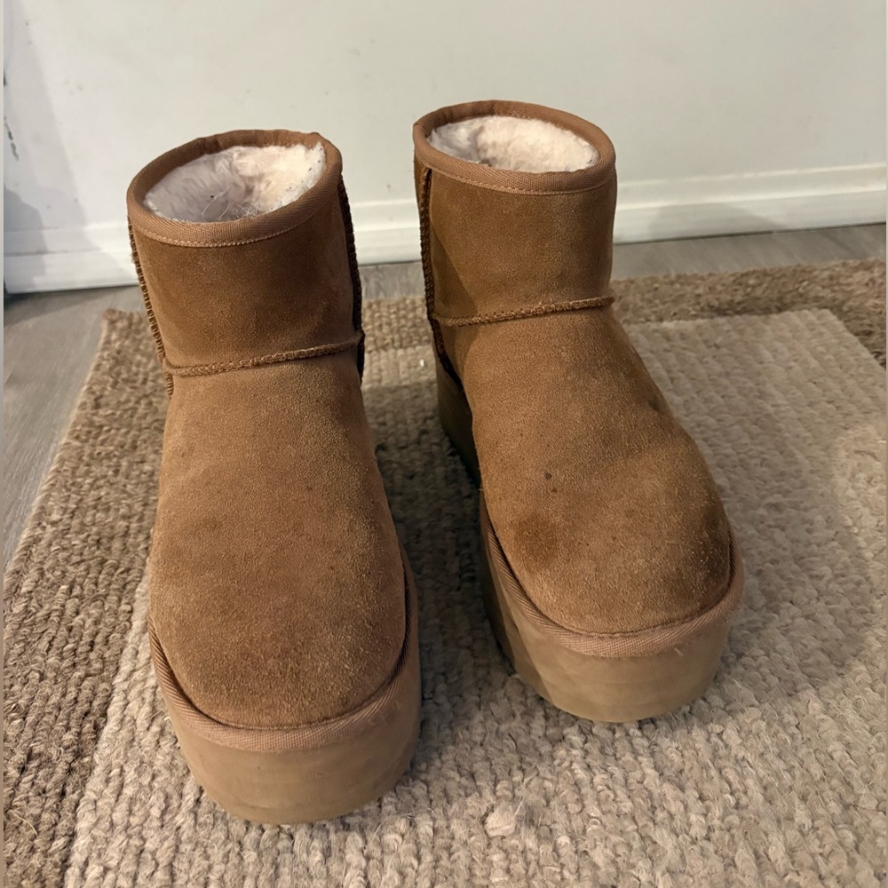 Chestnut Suede Shearling-Lined Platform Uggs - image 1